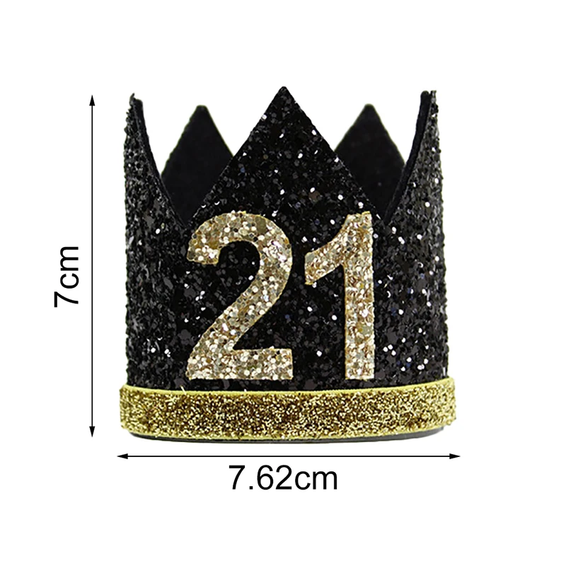 Beauty Girl 21st Birthday Hat Gold Balck Pink Priness Crown Number 21 Years Old Party Hats Glitter Queen Headband|Шляпы для