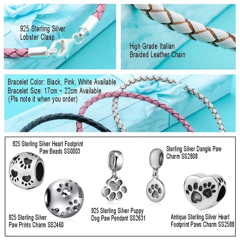Sambaah 3 мм цепочка итальянский плетеный кожаный браслет с животными из серебра 925