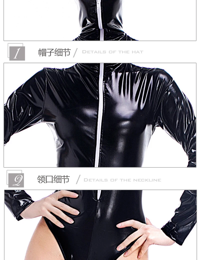 Женское боди с длинным рукавом из искусственной кожи на молнии|cosplay sexy costumes|bodysuit