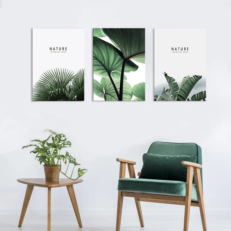 3 шт. декоративная картина для дома Зеленый лист Скандинавская Картина на холсте