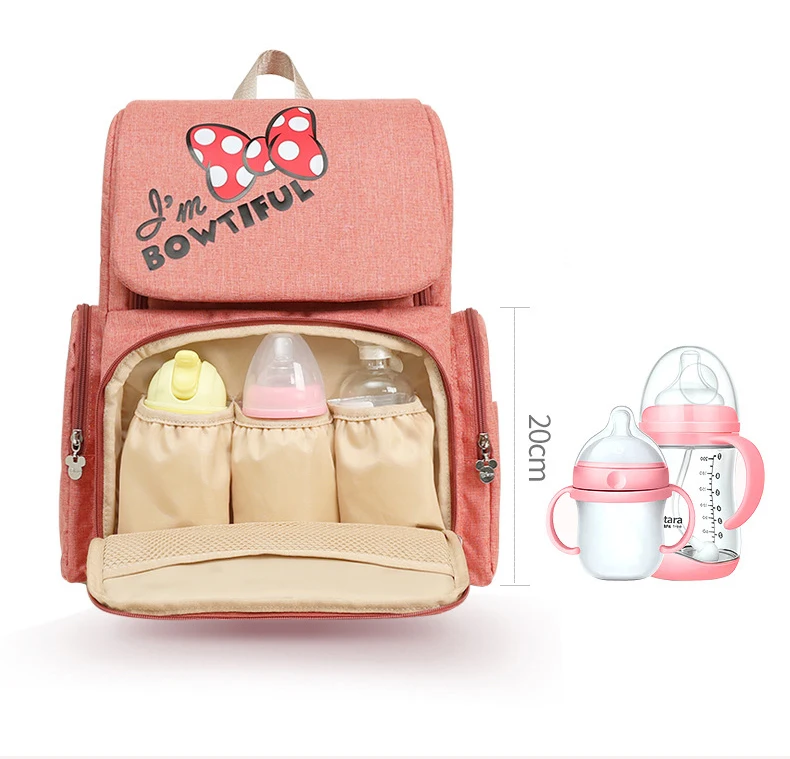 Disney New Fashion Maternity Bag Multifunctional Pink Mother Baby Double Shoulder Bag For Travel Large Capacity Nappy Bag