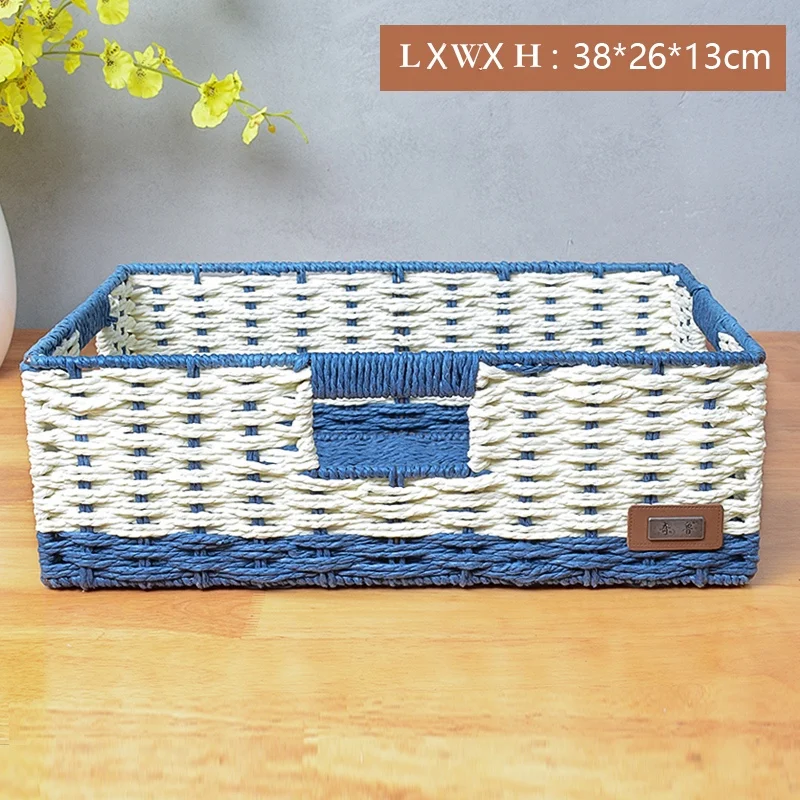 Baskets organizer straw storage snack drawer boxes paper string weave basket hand made craft steel frame household | Дом и сад