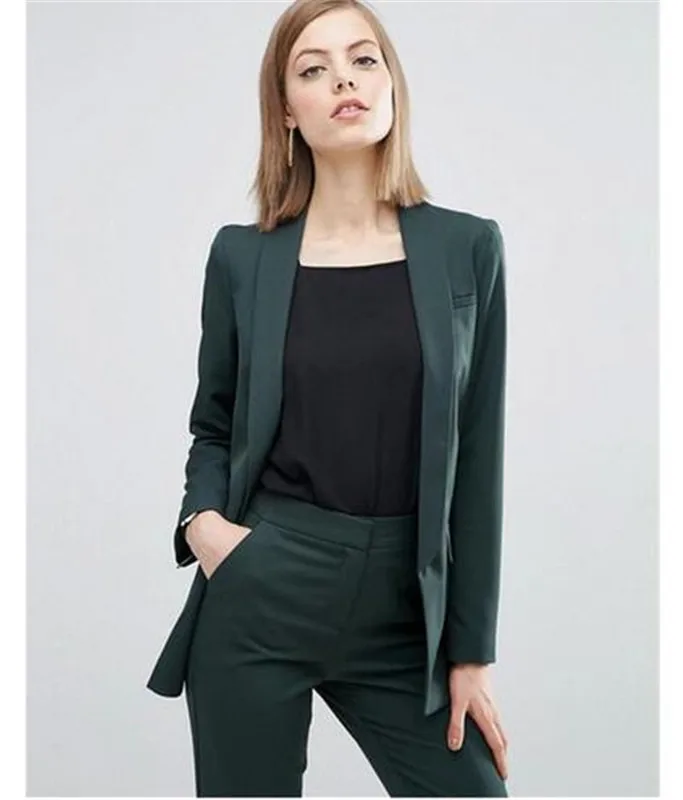 Ladies Blazer Pants Suit Long Sleeve Plus Size Green Ladies Pantsuit Blazer+Pants for Work Pantsuit for Wedding Party