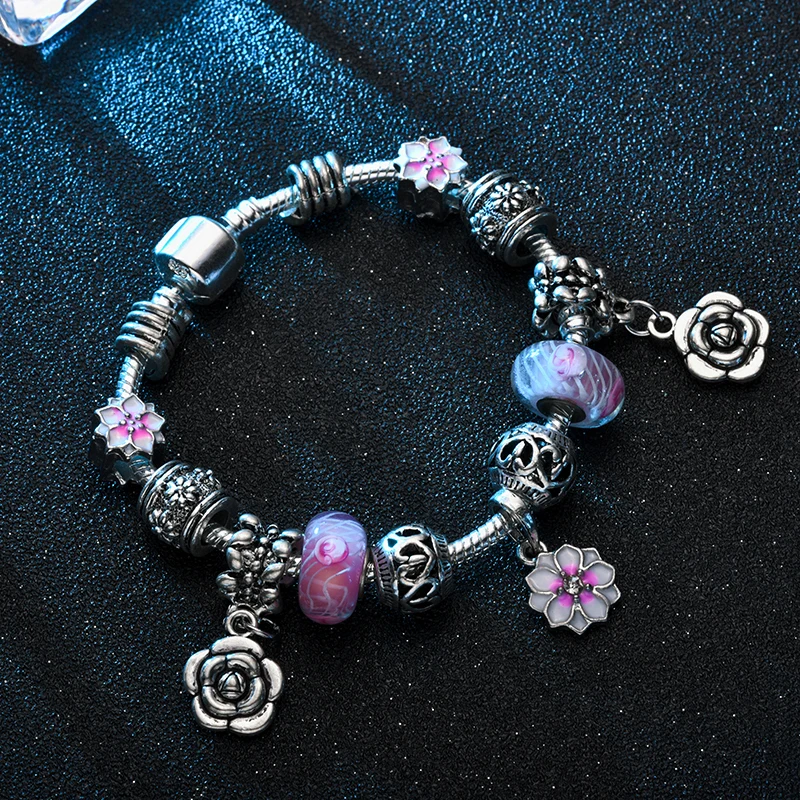 Suplush Винтаж цветок браслет и с Стекло бусинами Мода Оригинальные поделки Марка