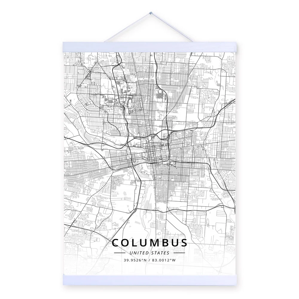 Columbus United States City Map Wooden Framed Canvas Painting Home Decor Wall Art Print Pictures Poster Hanger | Дом и сад