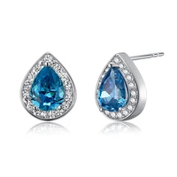 peacock star 1 carat pear cut blue solid 925 sterling silver stud earrings jewelry cfe8033