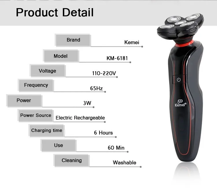 Электробритва перезаряжаемый триммер для волос бритва 5D плавающий Rasoir мужской