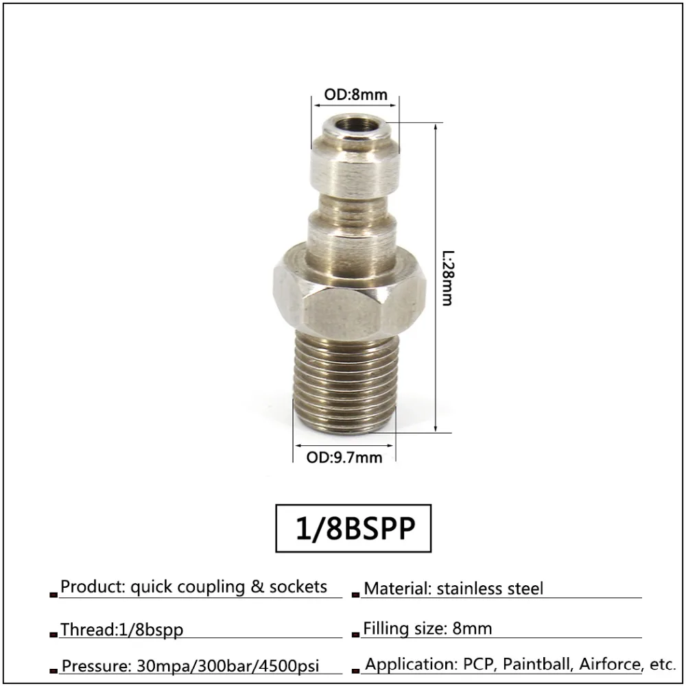 Высокая Давление Пейнтбол PCP ВВС 1/8 BSPP M10x1 1/8NPT Нержавеющая сталь быстрый разъем