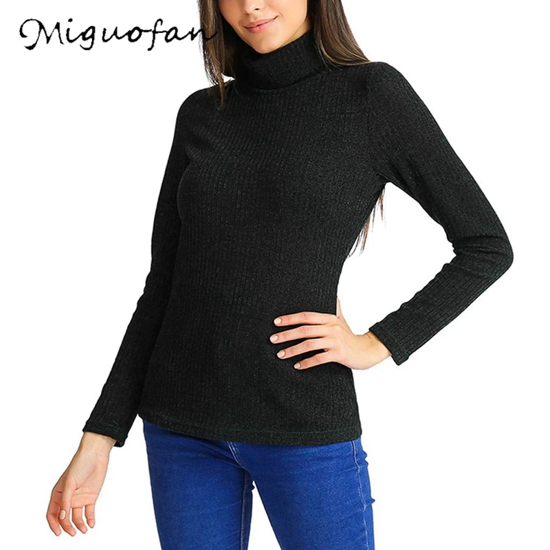 Miguofan Winter Women Knitted Pullovers Sweater Turtleneck Elastic Slim Fitness Jumper Tops Women's 2019 Autumn | Женская одежда
