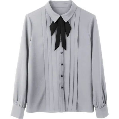 Новое поступление офисная блуза с галстуком-бабочкой Для женщин длинным рукавом