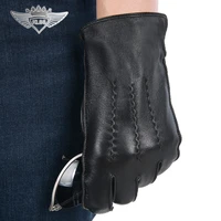 klss brand genuine leather men gloves high quality goatskin gloves black fashion trend driving glove winter plus velvet 2071