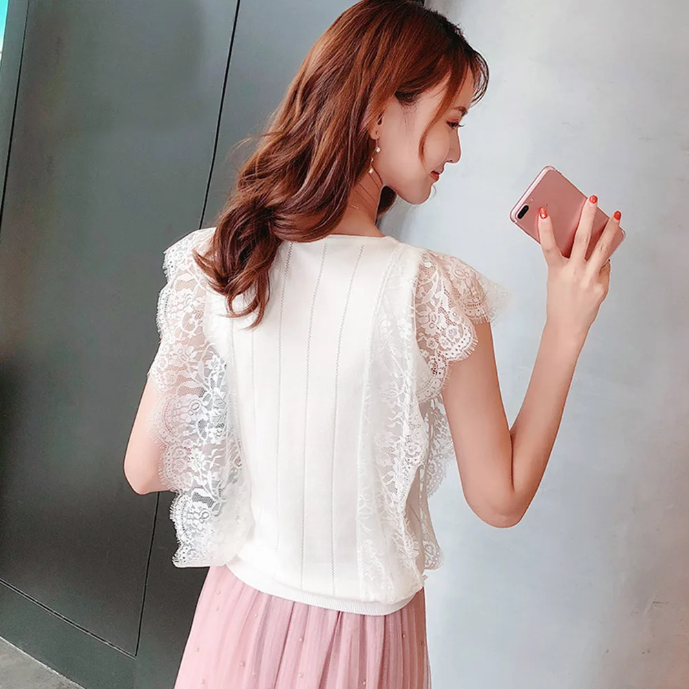 Для женщин Винтаж сладкий кружева вязаный свитер 2018 Новый модные пикантные полые