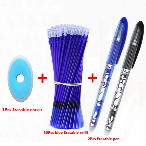 53Pcs blue set-A 53 шт./лот стираемая ручка, набор для заправки, моющаяся ручка, 0,5 мм, синие, черные чернила, стираемая ручка, стержень, школьные, офисные, канцелярские принадлежности - Цвет: 53Pcs blue set-A