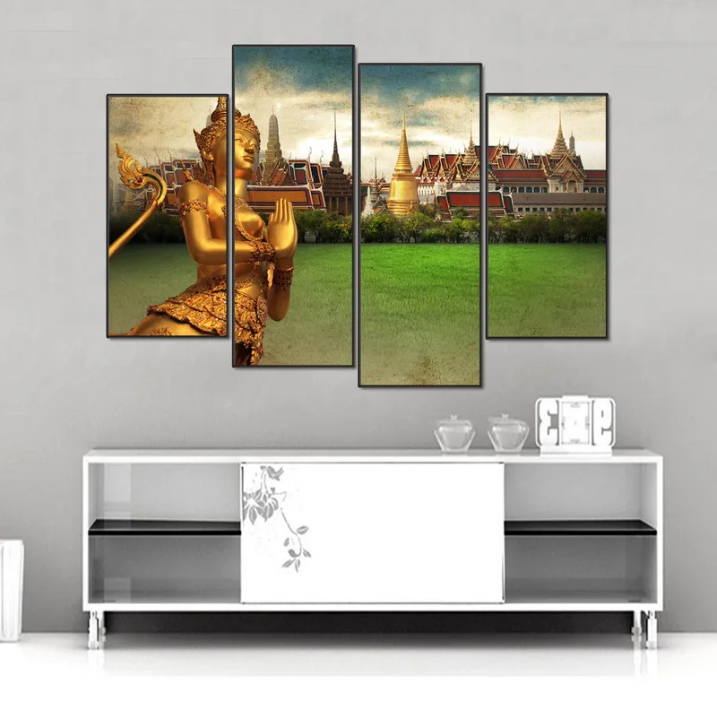 Модульная настенная живопись Будда 4 шт. холст печать плакат в рамке картина