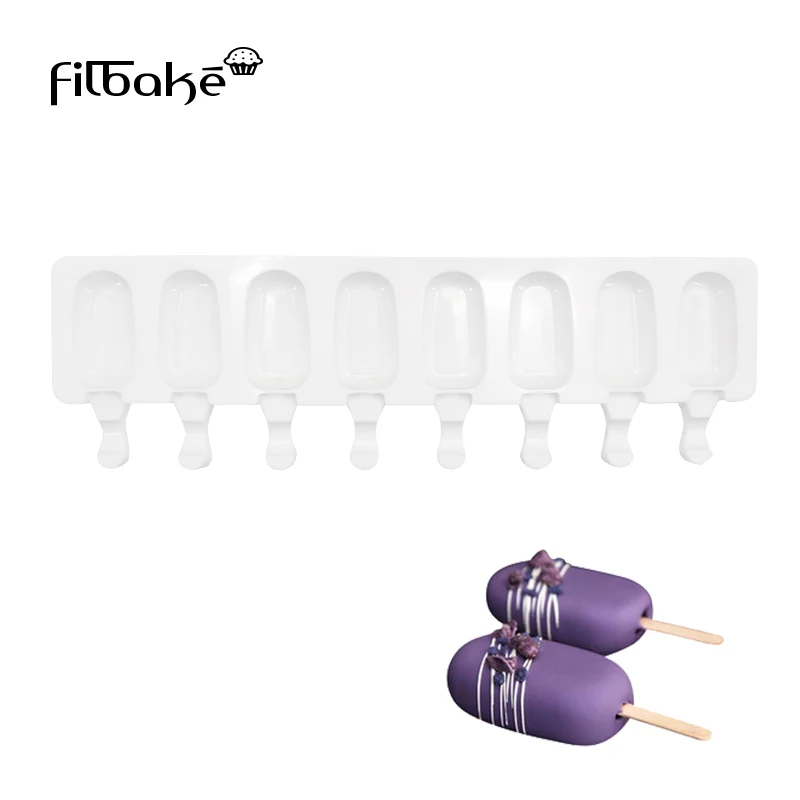 

FILBAKE Homemade Food Grade Silicone Ice Cream Molds 8 Hole Ice lolly Moulds Freezer bar Molds Maker With Popsicle Sticks