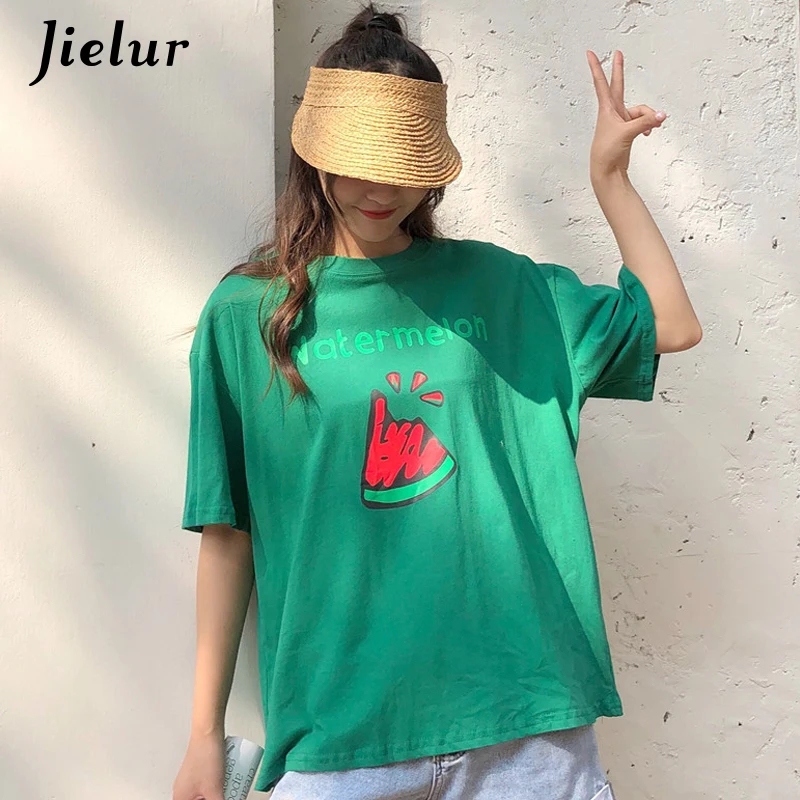 Jielur 2019 женская футболка Повседневная Корейская Harajuku фруктовые футболки с