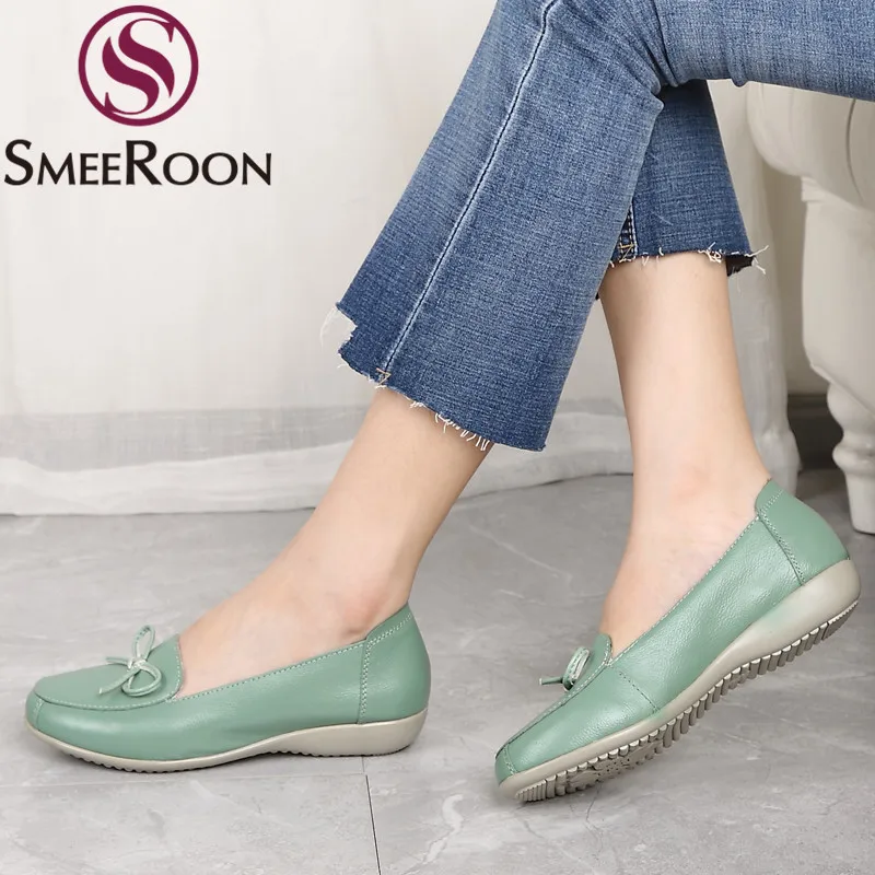 Женские лоферы из натуральной кожи Smeeroon черные туфли на плоской подошве с