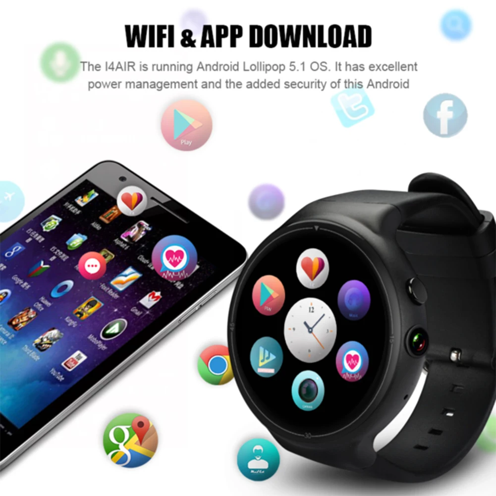 I4 AIR Android 5,1 OS монитор сердечного ритма Смарт-часы мобильный телефон 2G+ 16G 2MP камера wifi gps умные часы