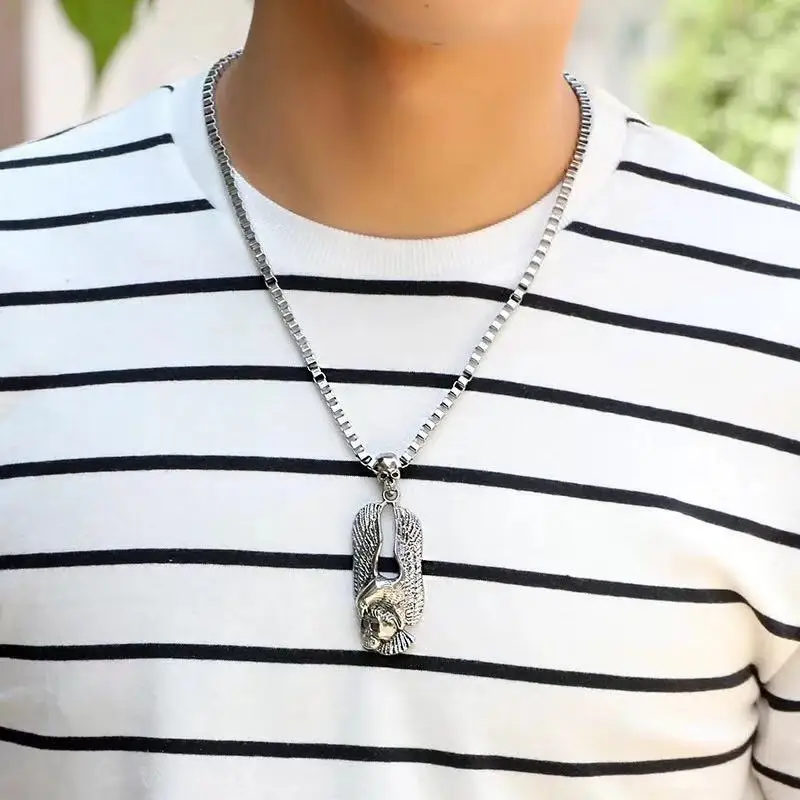 2019 Новая мода коробка цепи большой орел череп мужская сталь кулон ожерелье