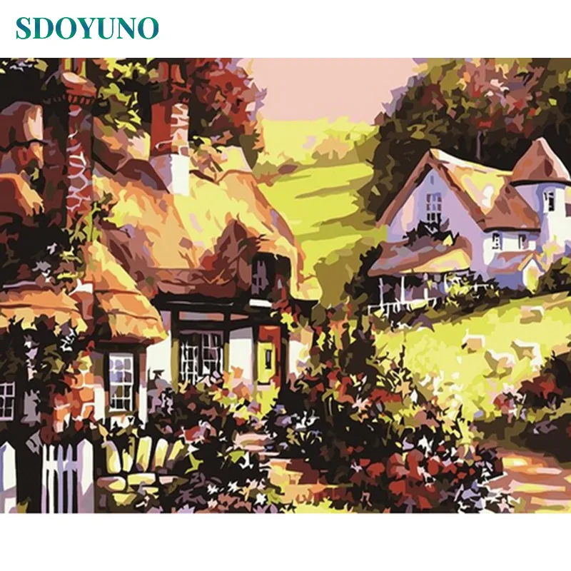 SDOYUNO картина маслом по номерам природа пейзаж осенний домик 60x75 см DIY Безрамная картина по цифрам картины по номерам раскраска по номерам декор для дома рисование по номерам - Цвет: 1617