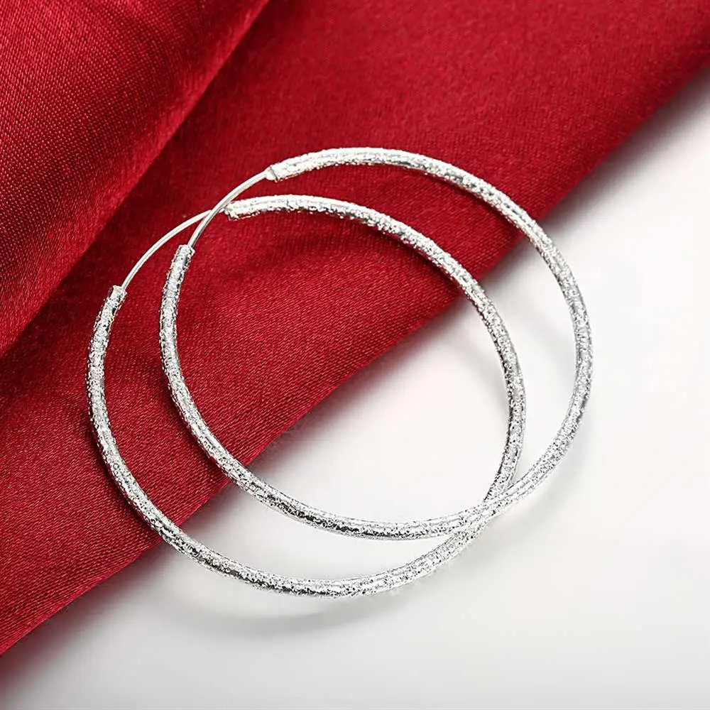 

New Scrub Round Creole Big Hoop Earrings for Women Silver Plated Smooth Round Earring European Brand Fashion Jewelry