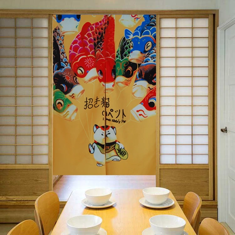 Занавески для дверей с изображением японских рыбок и кошек домашний декор