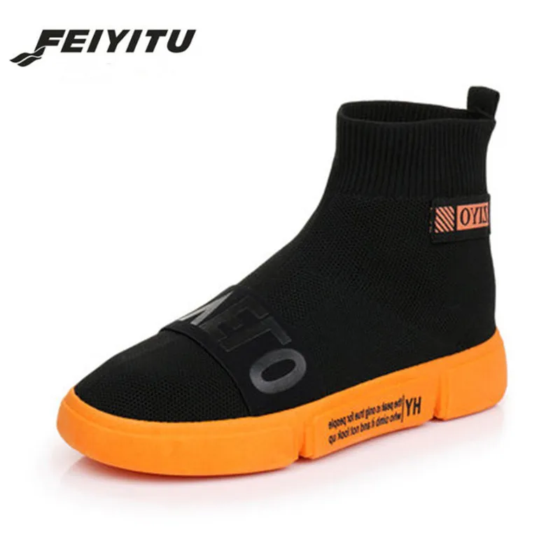 Женские ботинки носки feiyitu новинка 2019 обувь из эластичной ткани без застежек