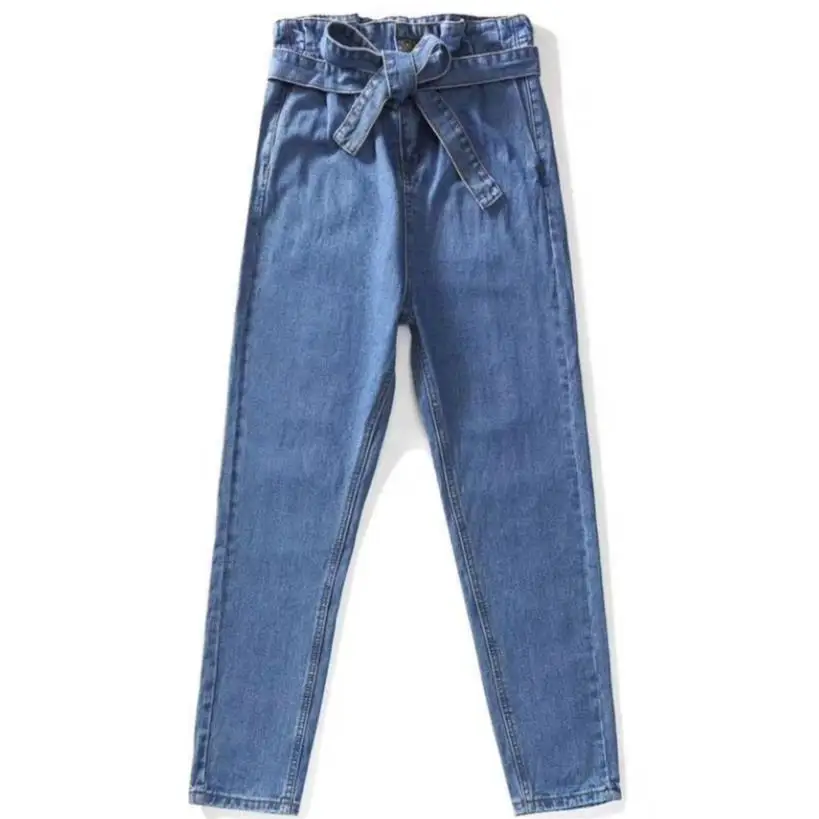 Брюки с завышенной талией свободные джинсовые шаровары bf брюки синие джинсы для