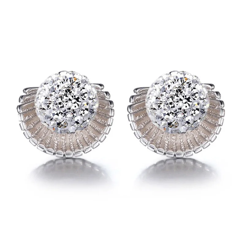 Женские серьги гвоздики с цирконом кристаллами покрытые серебром|jewelry findings