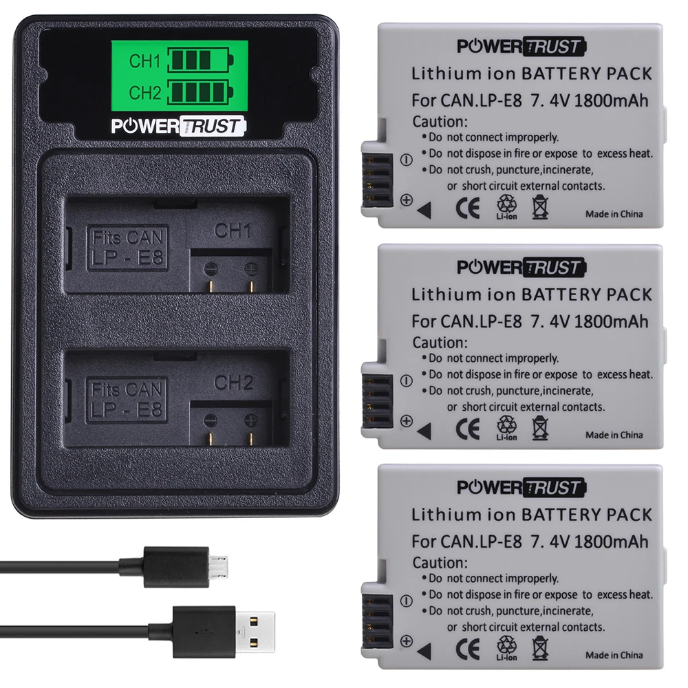 3 шт. LPE8 LP E8 батарея + Новый LCD USB двойное зарядное устройство с портом типа C для Canon