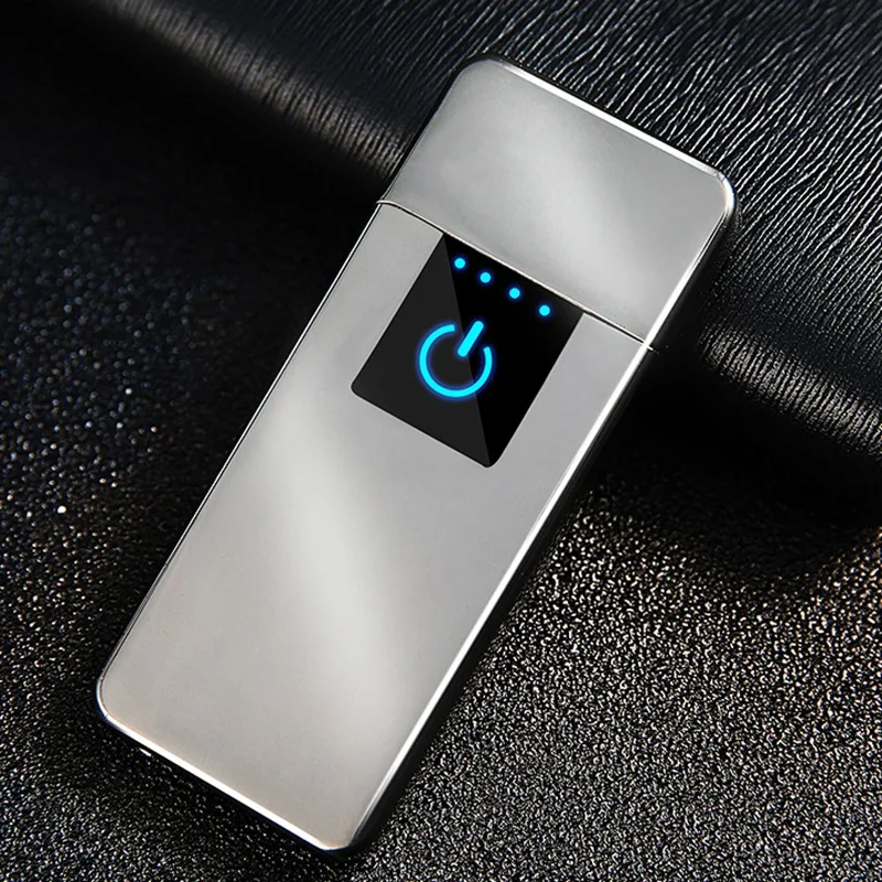 Ультратонкая USB сигаретная Зажигалка перезаряжаемая ветрозащитная беспламенная Электронная зажигалка сенсорная Индукционная двухсторонняя плазменная зажигалка - Цвет: silver