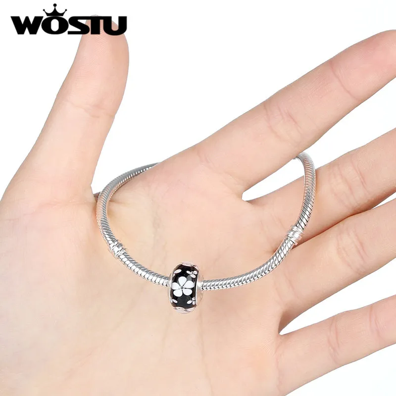 Высококачественные бусины из муранского стекла с белым цветком черного цвета