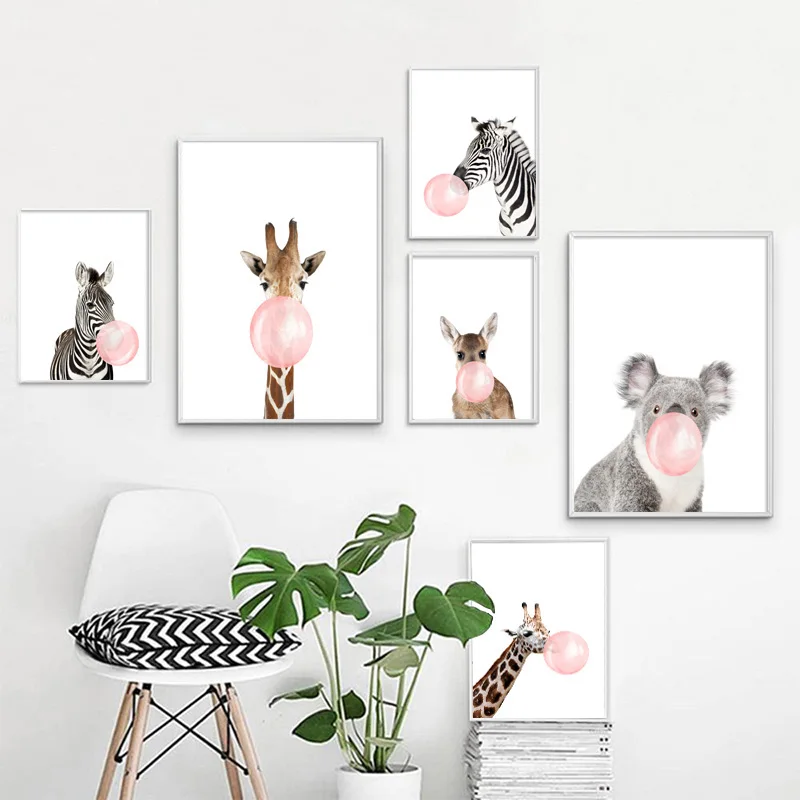 

Zebra Giraffe Koala Bubble Nordic Posters And Prints Wall Art Print Canvas Painting Animal Wall Pictures Kids Room Decor