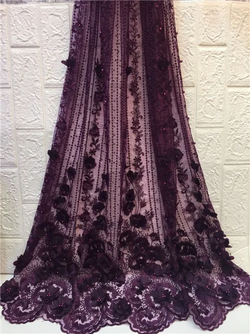 Французская кружевная ткань 3D цветы вышитые африканский тюль с камнями бусины