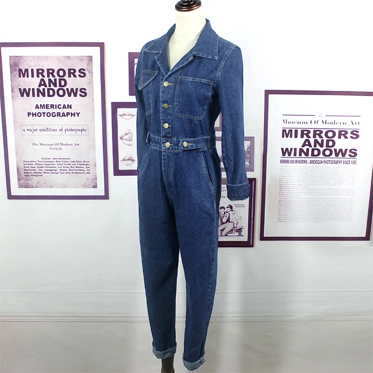 Женский джинсовый комбинезон с длинным рукавом повседневный Свободный в стиле