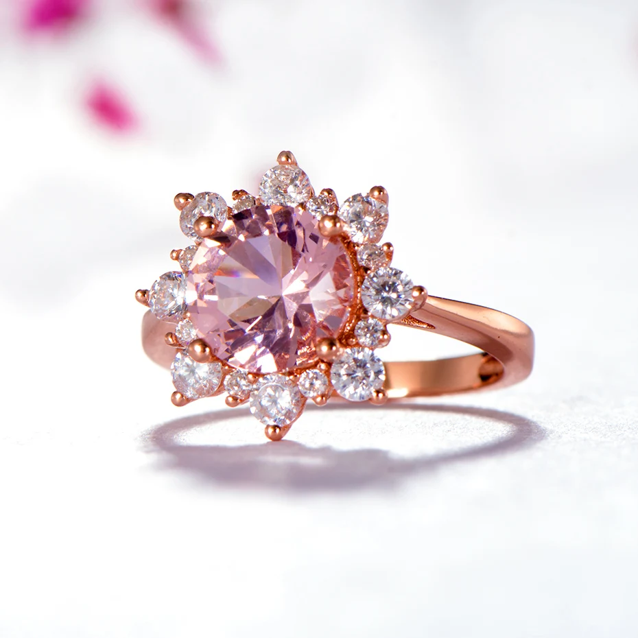 Женское кольцо kuolit Morganite обручальное из стерлингового серебра 925 пробы с круглой
