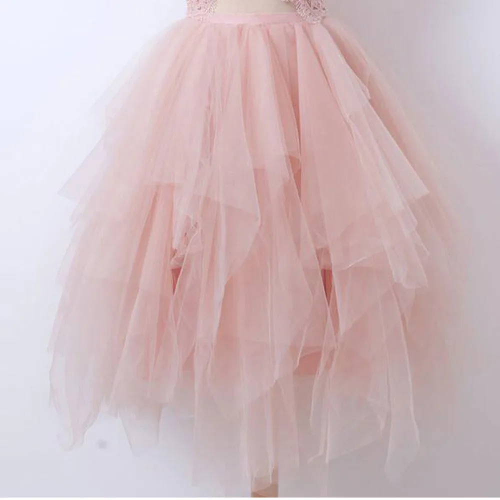 

Blush Pink Asymmetrical Midi Tulle Skirts Women 2018 Pretty Knee Length Soft Bridesmaid Tulle Skirt Custom Made Zipper Saias