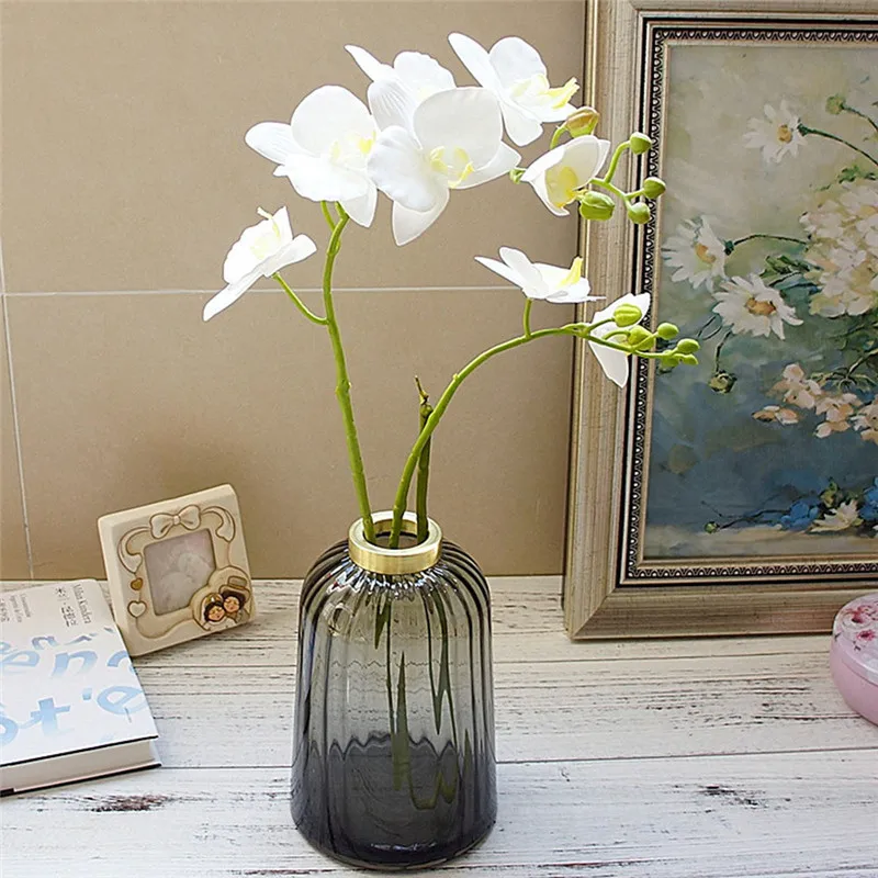 

2 Forks 3D Artificial Butterfly Orchid Flower Simulation Green Plant Silk Real Touch Flower Bouquet for Home Wedding Decoration