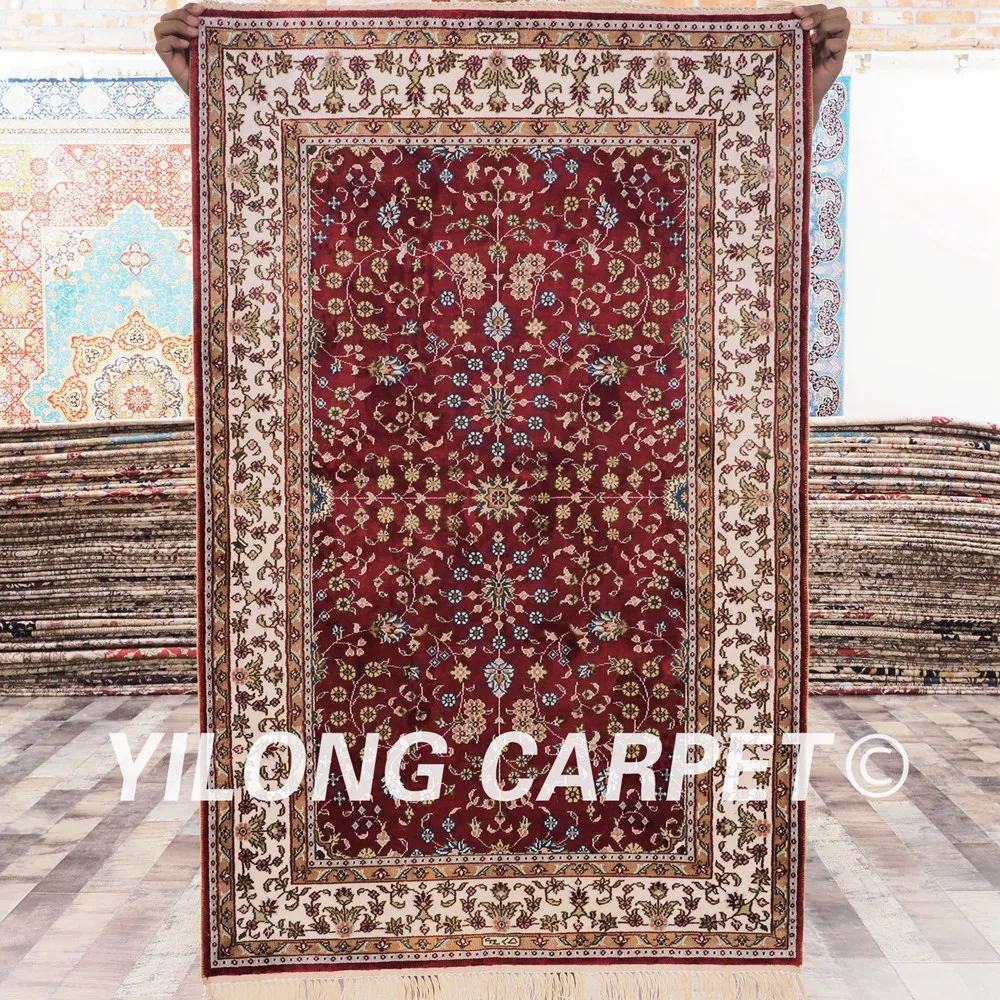 YILONG 2 5 'x 4' персидский шелковый ковер красный изысканный ручной УЗЕЛКОВЫЙ