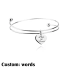 Простой браслет с гравировкой в виде сердца, настраиваемый браслет из нержавеющей стали с надписью, регулируемый браслет для женщин