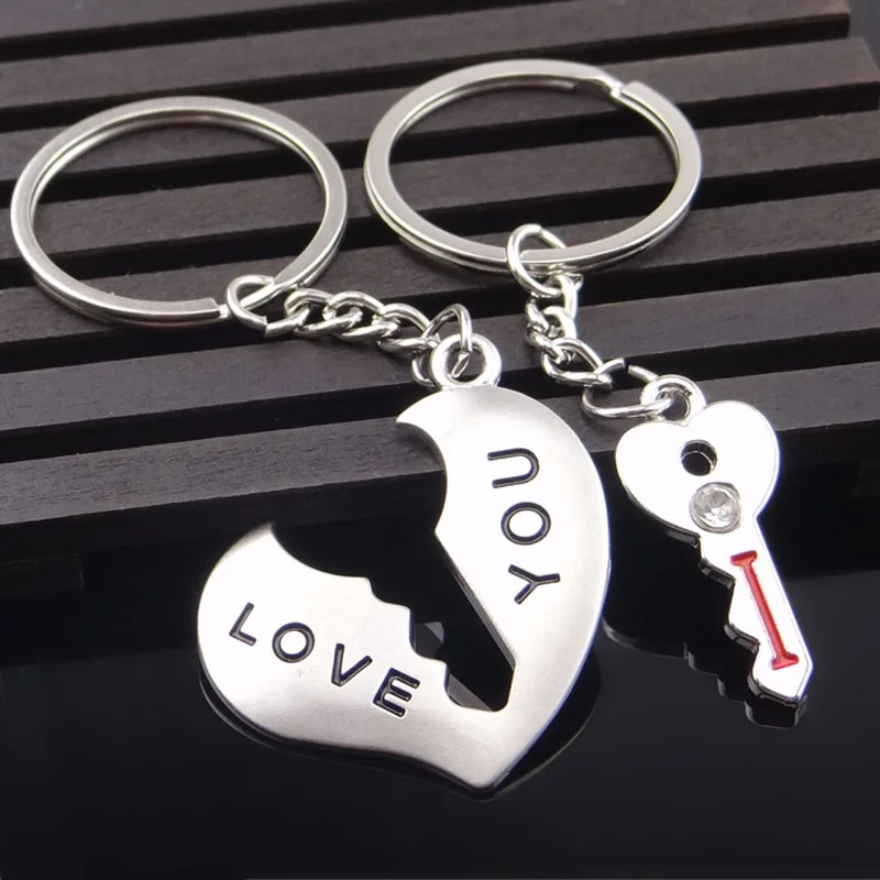 Брелок для ключей с надписью I LOVE YOU 1 пара серебряное кольцо сердечком подарок на
