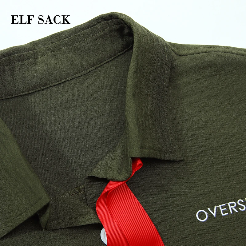 ELFSACK Стильная летняя женская хлопковая уличная Однотонная рубашка с вышивкой