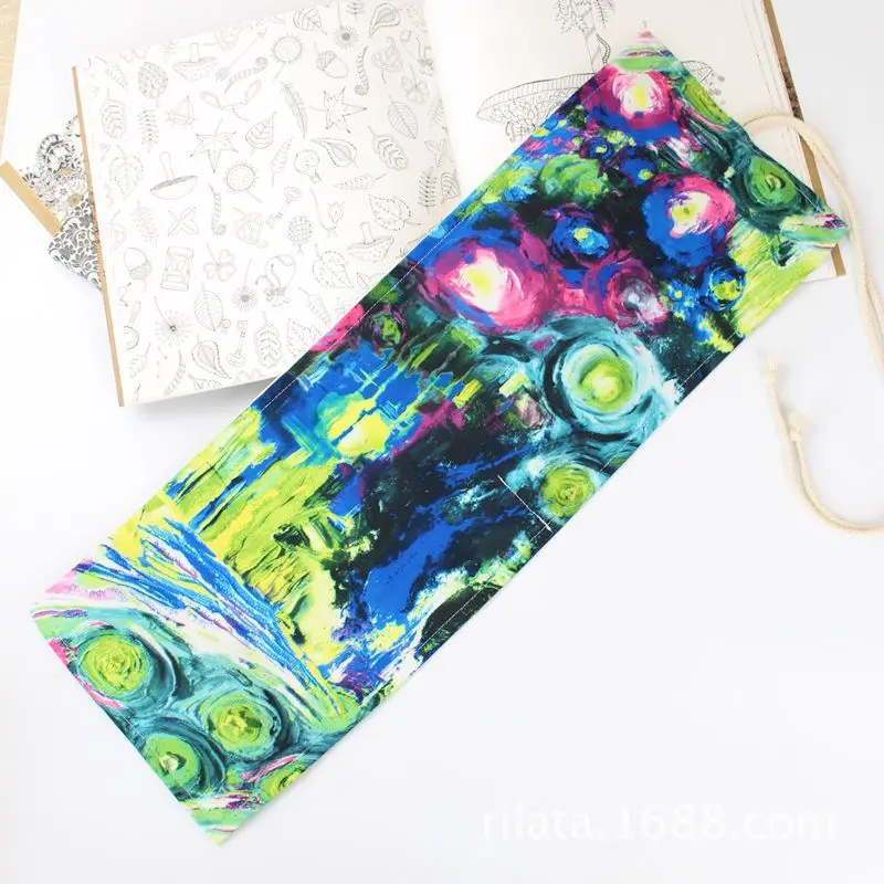 

Cotton Canvas Pencil Curtain Storage Bag 36/46/72 Hole Pen Shade Abstract Painting 1114-6