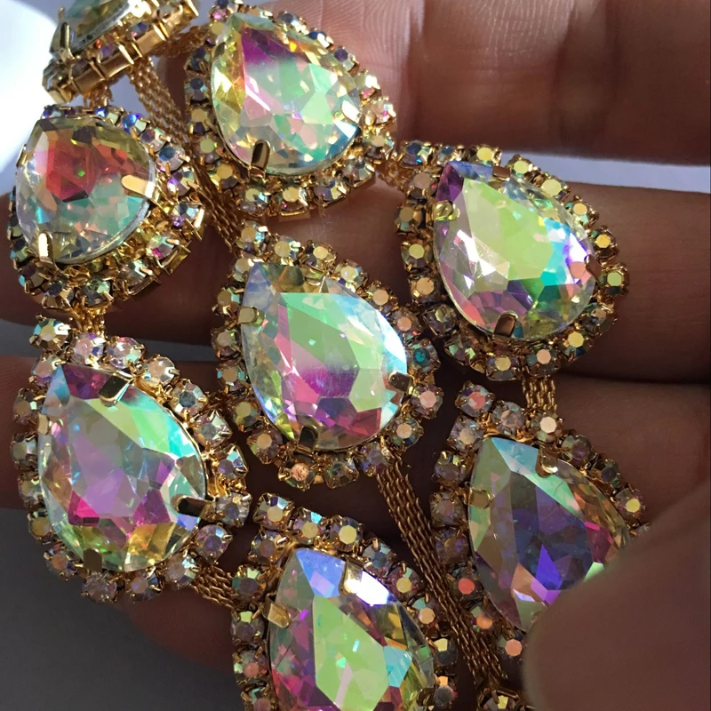 Стразы аппликация 1 шт. 11x6 см Капля воды Золотая основа пришивная используется