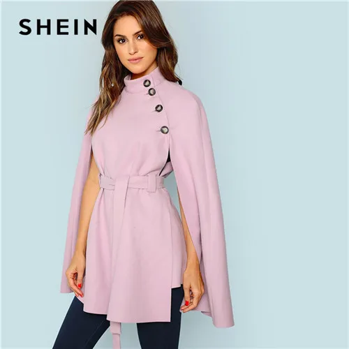 SHEIN Стильное Пальто-Пончо В Винтажном Стиле, Модное Укороченное Пальто С Пуговицами - Цвет: Фиолетовый