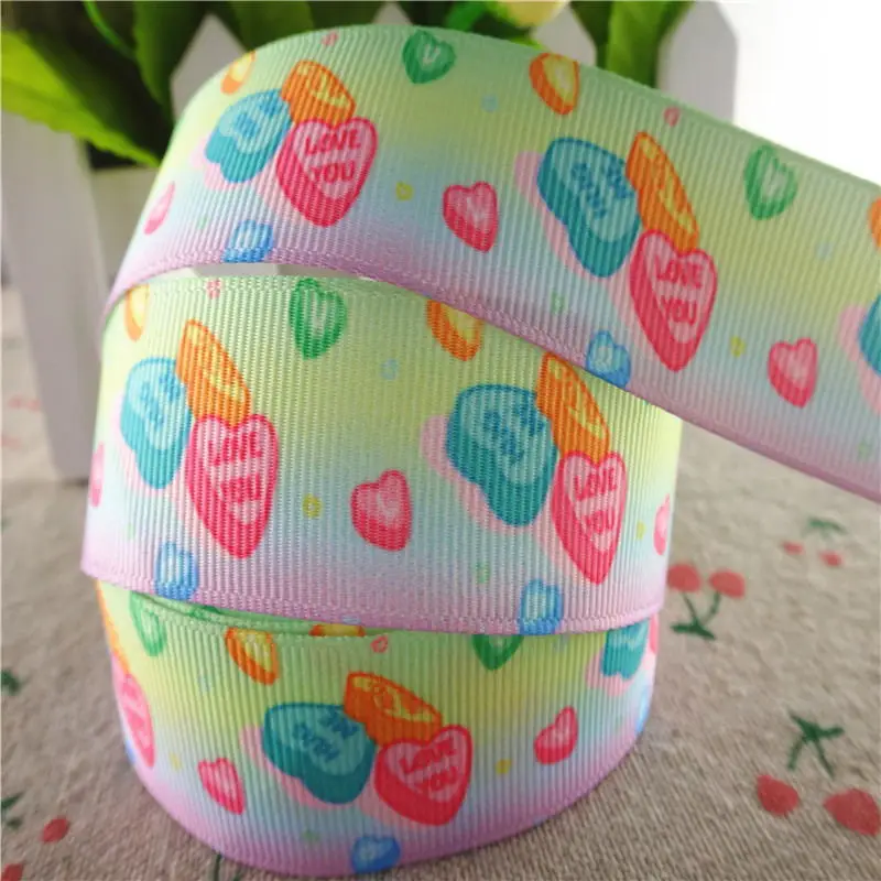 18090701, " 25 мм 10 ярдов в форме сердца печатные ленты grosgrain самодельные банты для волос материалы ручной работы