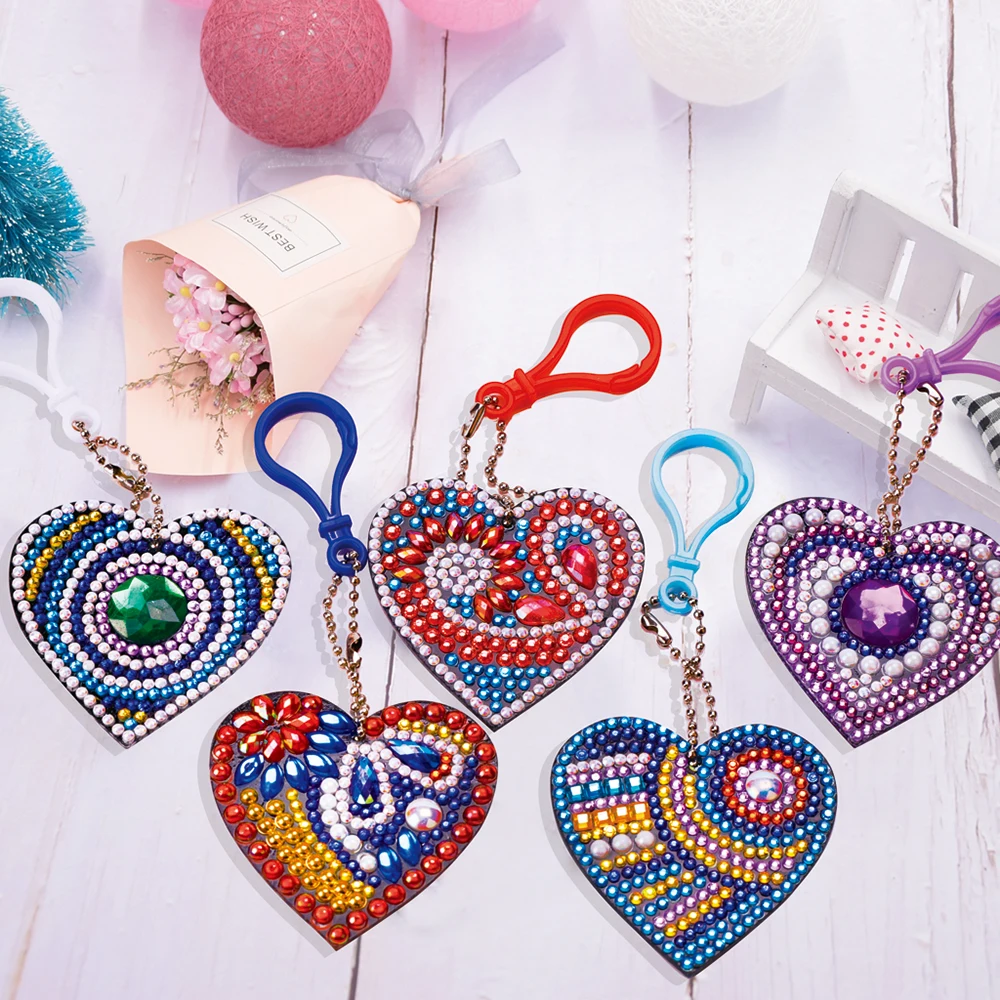5 шт. DIY брелок в форме сердца полная картина брелки вышивка крестиком женская