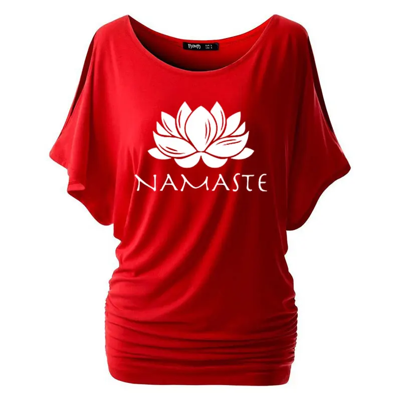 Модная женская одежда с принтом Namaste футболка женский топ рукавом летучая мышь