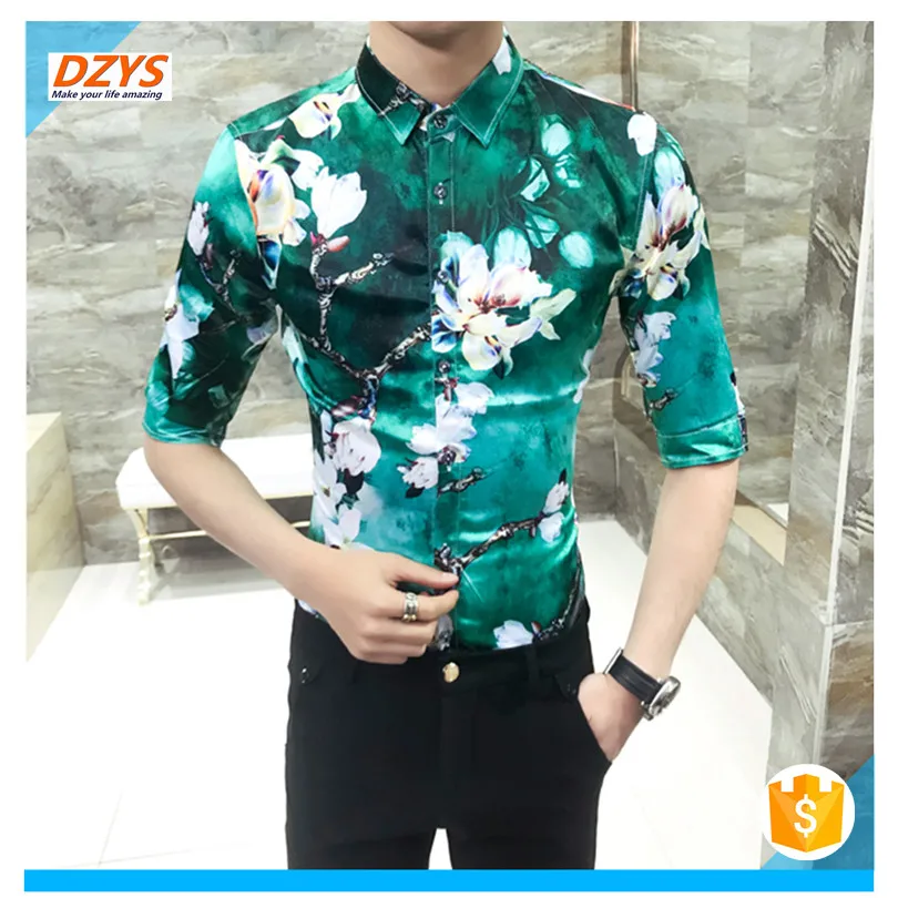 

2018 men's Summer dress trend Youth Night shop short sleeve thin floral DZYS-YCY shirt