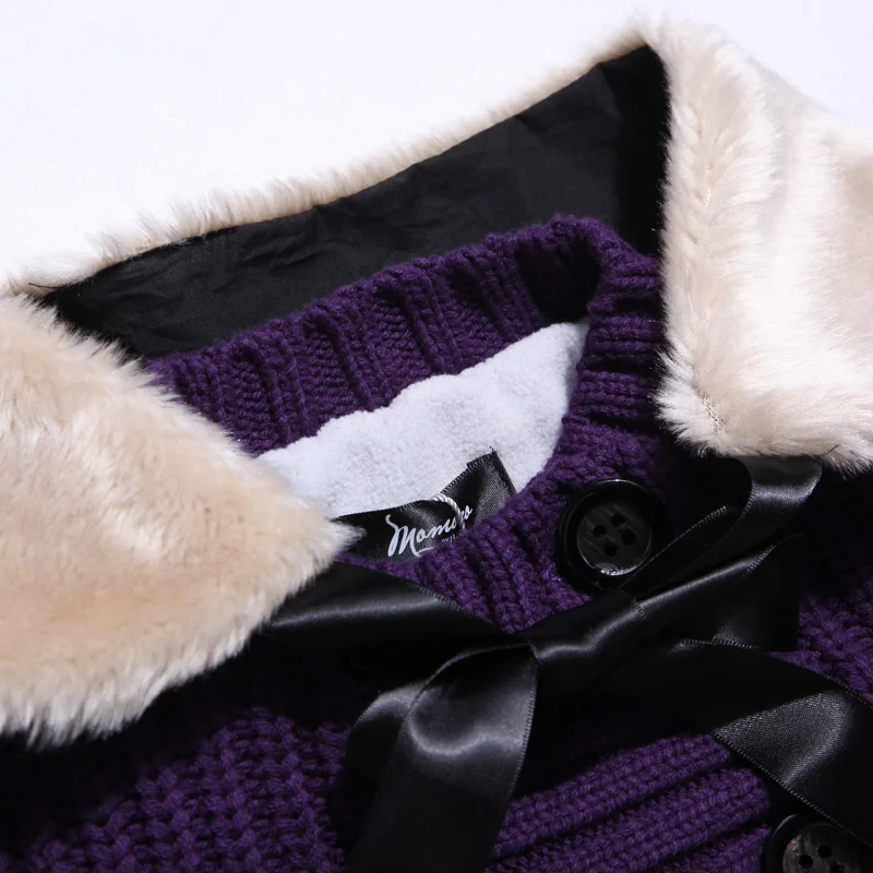 Осенне зимний утепленный свитер двубортное пальто принцессы на шнуровке для